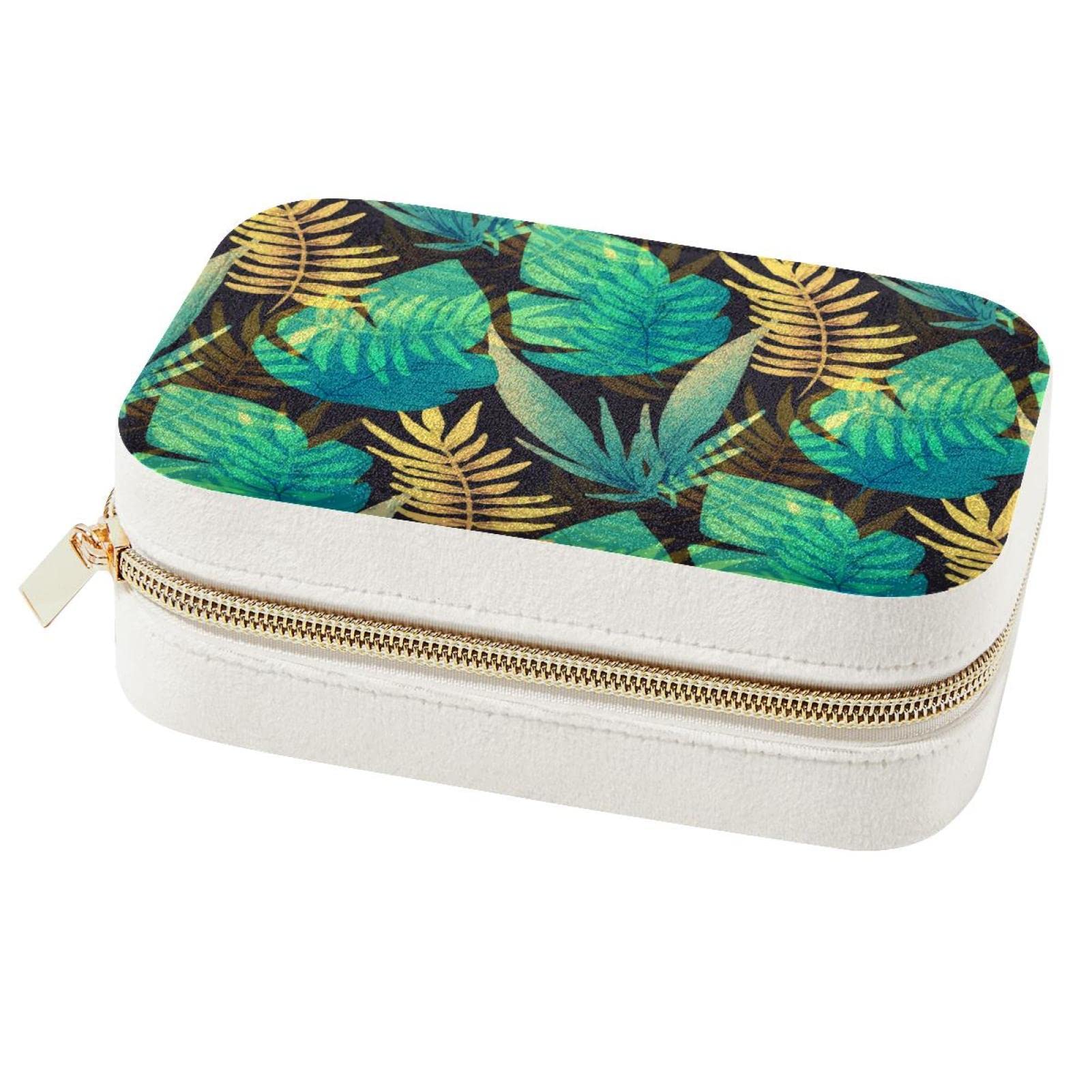 Boîte à bijoux de voyage tropicale verte et jaune pour bagues et colliers