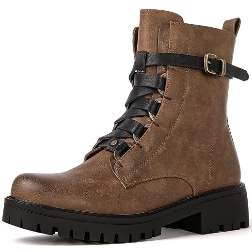 GLOBALWIN Women's Combat Boots Lace Up Boots For Women Ankle Booties For Women Low Heel