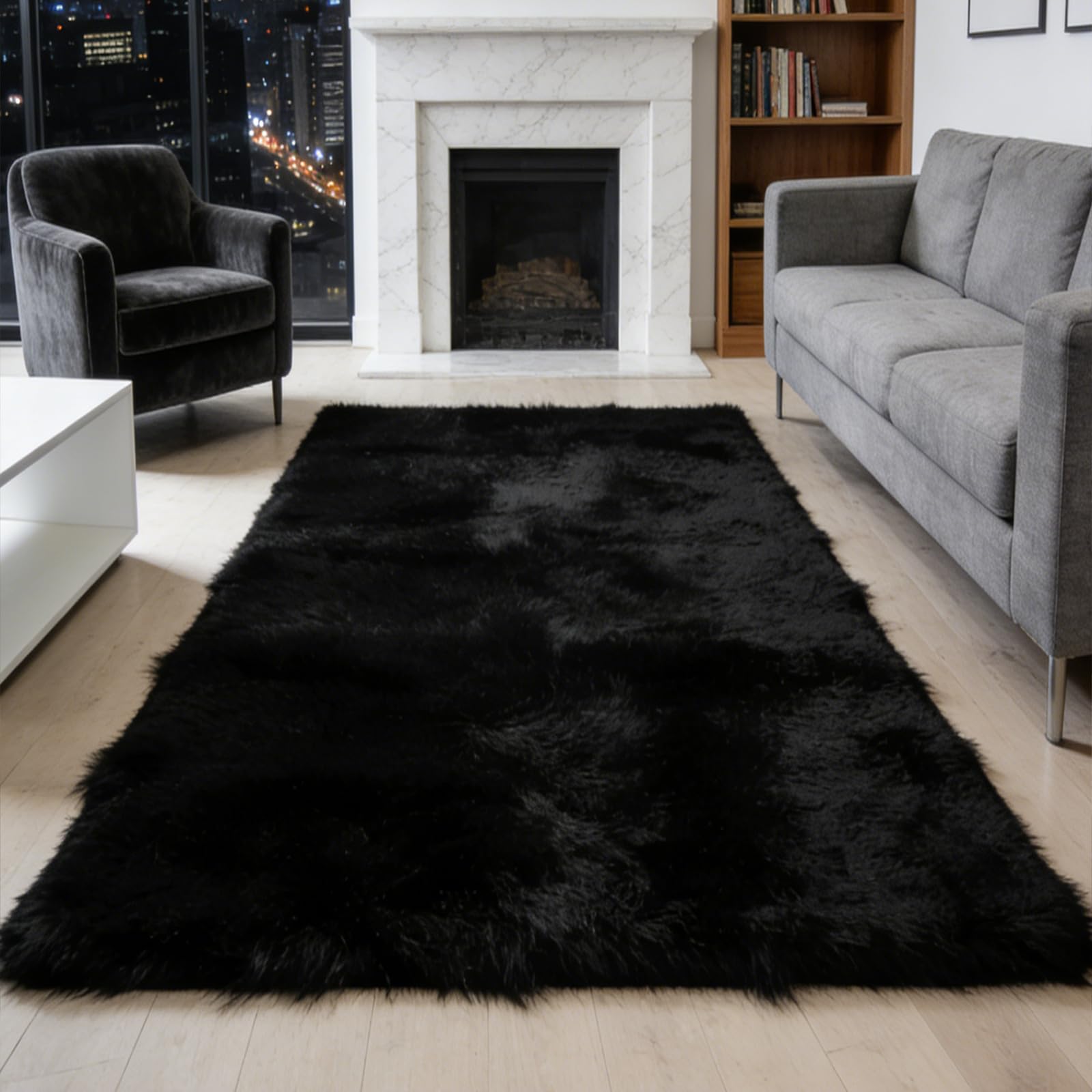 Tapis de salon antidérapant et lavable grand format noir