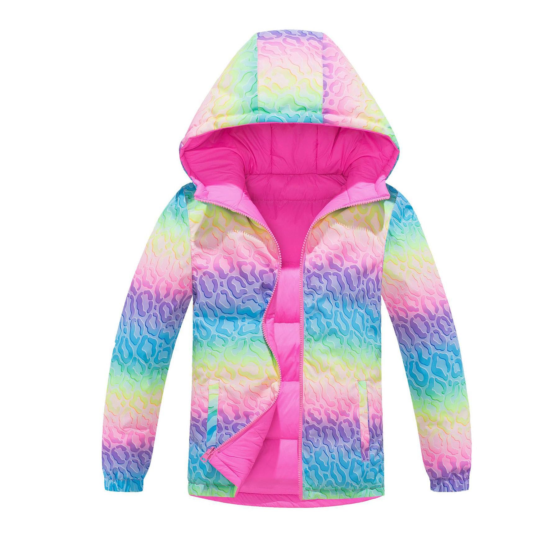Veste Softshell Fille Polaire Imperméable Veste de Pluie de Sport Enfant Hiver Déperlante et Coupe-vent Manteaux Arc-en-ciel Fleur Blouson Ski à Capuche 1-16 Ans