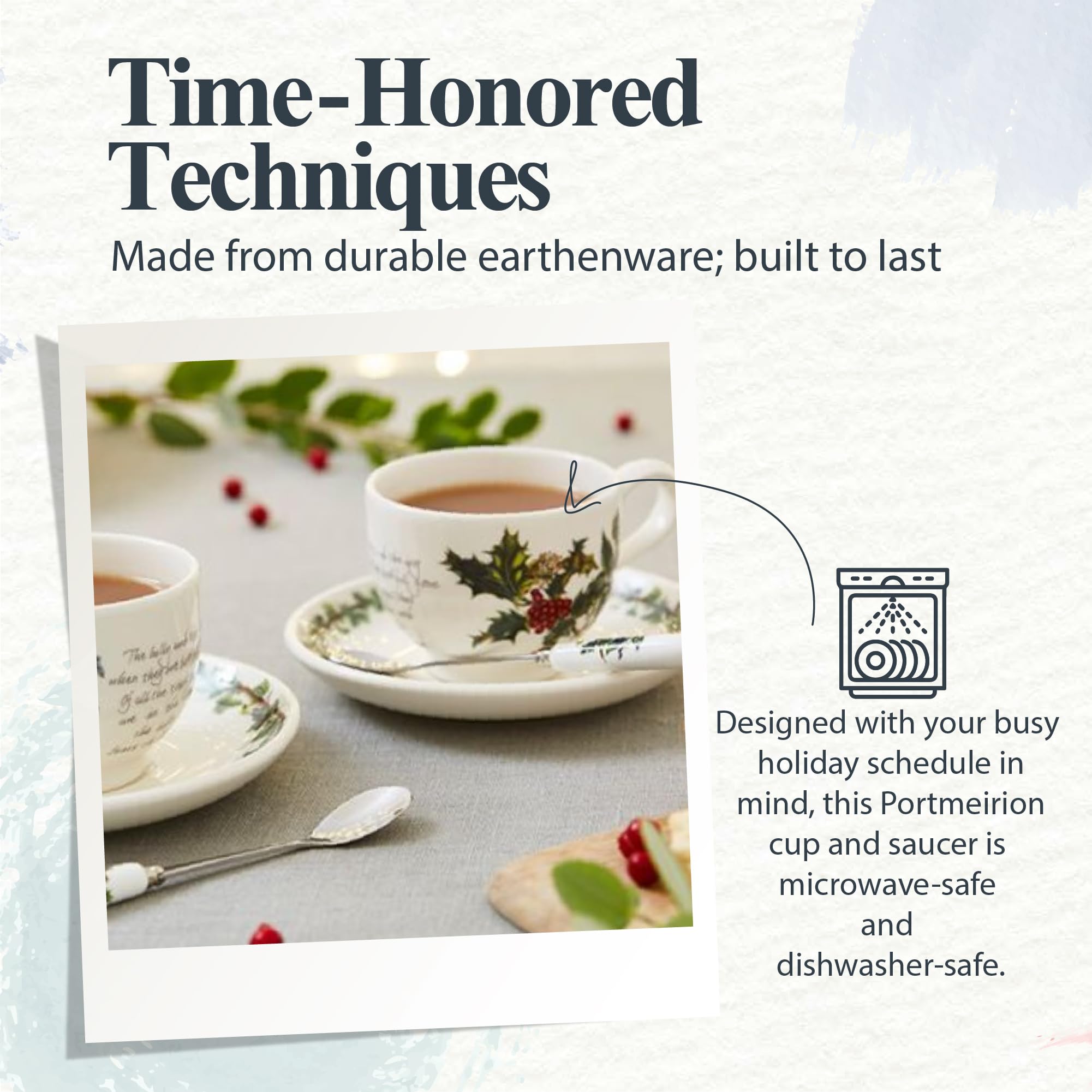 Portmeirion Home & Gifts Filiżanka i spodek do herbaty Holly & Ivy, ceramiczny, wielokolorowy, zestaw 6 szt