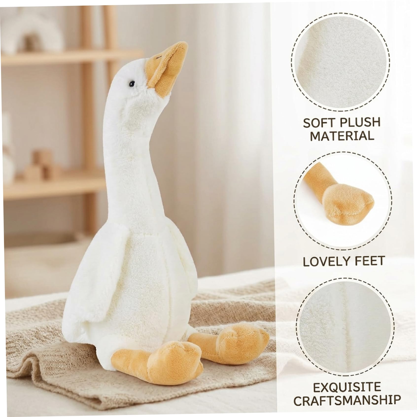 Peluche Cigno Peluche Oca Soffici Bianche per Letto e Divano Simpatico Arredamento per la cameretta e Regalo di, 24 Pollici, con Oca