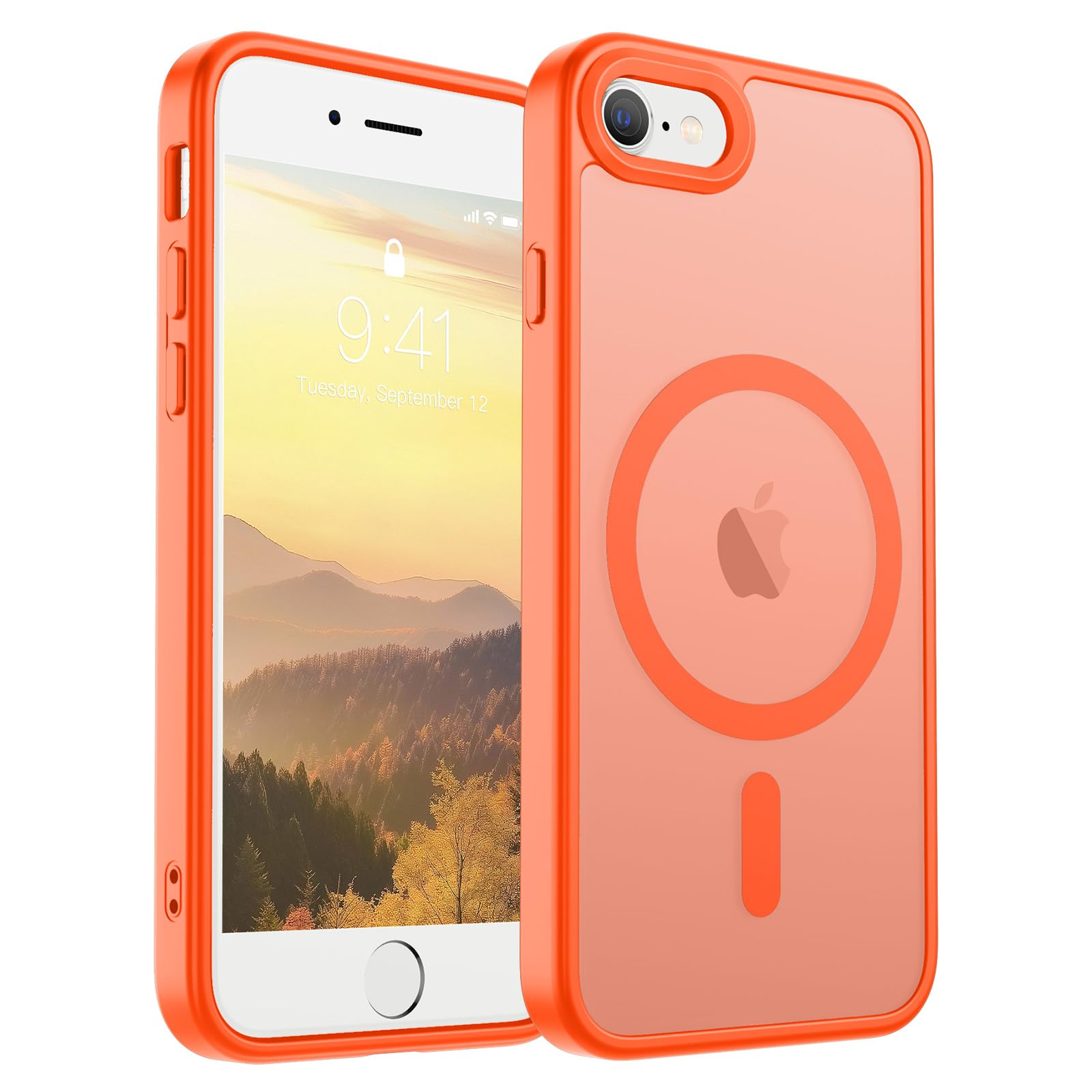 SUPFINE Magnetic for iPhone SE Case 2022 (3rd)/2020 (2nd),iPhone 8 Case(Compatible with MagSafe)(Military Grade Drop Protection) Slim Translucent Matte Phone Case,Orange
