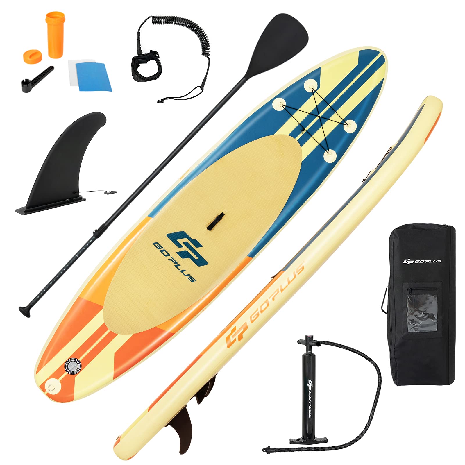 GOPLUS Tabla de stand up paddle Board inflable adulto 335 x 76 x 15 cm, Sup Board con mochila ajustable, bomba y paleta ajustable, cuerda de pie, kit de reparación, alfombra antideslizante