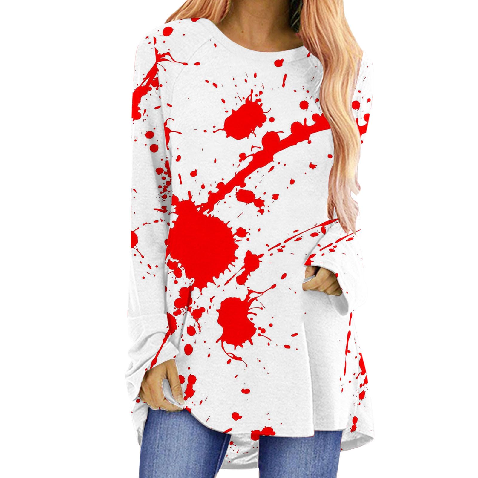 BidobiboFall Shirts for Women 2023 Halloween Graphic Tees Y2K Crew Neck Long Sleeve T Shirts for Women Womens Fall Clothes