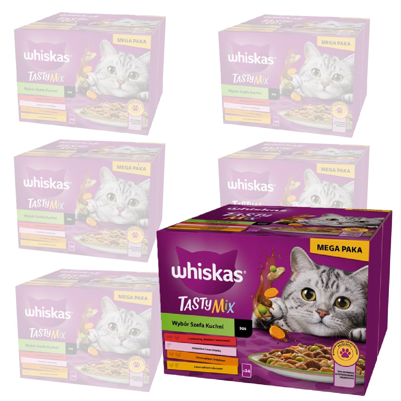 WHISKAS Tasty Mix Katzenfutter in Pads in vier Geschmacksrichtungen wählbar in 6x24x85g