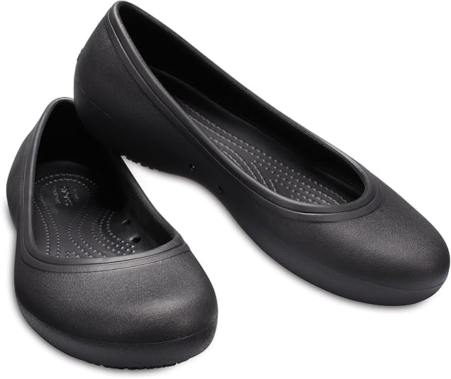 Crocs - Brandclub - Crocs womens Work Flats Slip Resistant Work Shoes  Ballet Flat, Black/Black, 4 US