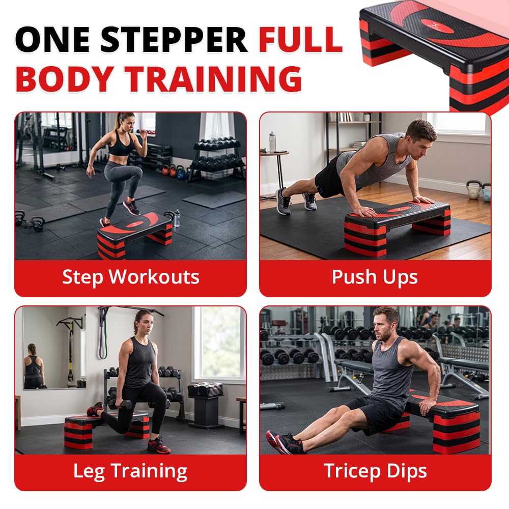 Stepper fitness con 5 livelli di altezza regolabili 10-30 cm, piattaforma antiscivolo per esercizi aerobici