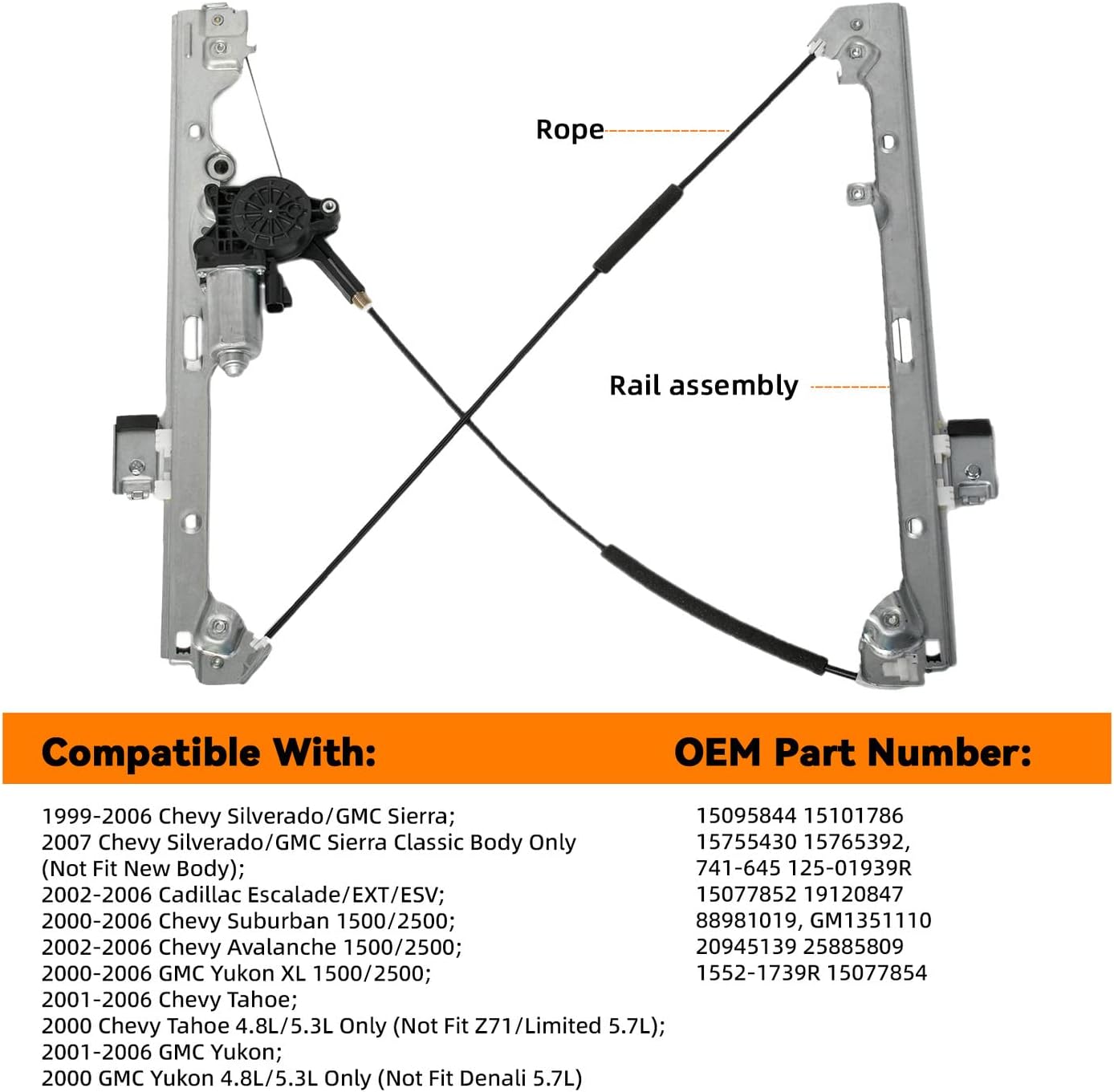 Front Right Passenger Side Power Window Regulator with Motor Assembly - Compatible with Cadillac Chevy GMC Escalade EXT/ESV Suburban Avalanche Tahoe Yukon XL Silverado Sierra Crew Cab - 741-645