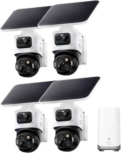 Miniatura 1 de eufy Security eufyCam S4 - Kit de 4 cámaras, cámara de seguridad solar inalámbrica para exteriores, triple lente de bala PTZ, 4K UHD, giro e