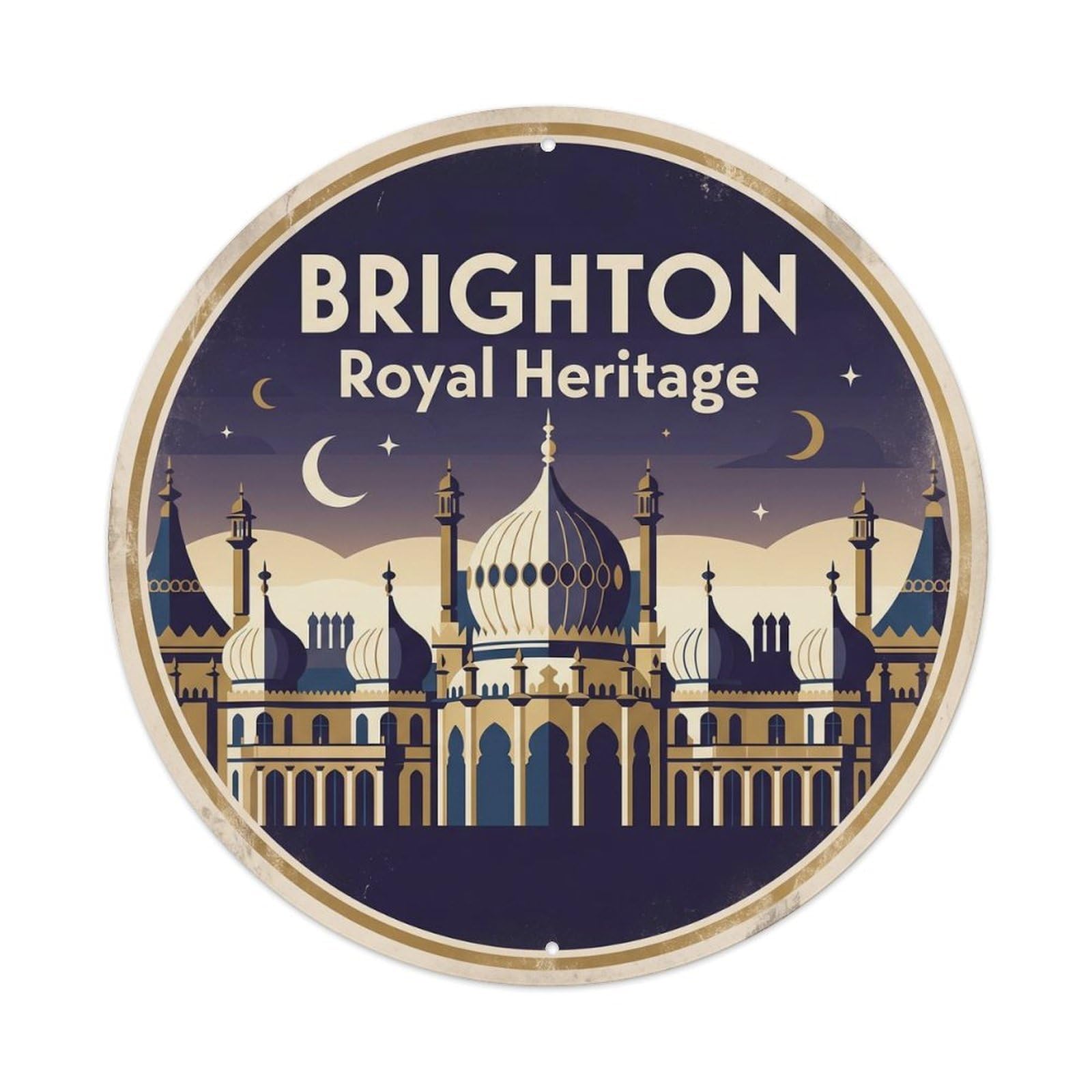 Vintage Travel Brighton Pavilion Heritage Metal Tin Sign Plaque Wall Decor for Cafe, Club, Garden Round Metal Poster 8x8Inch
