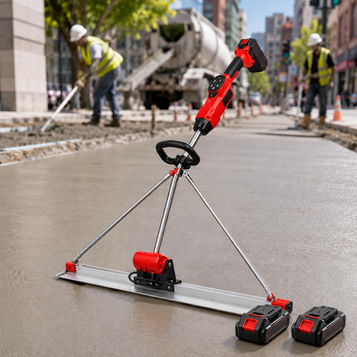 21v Cordless Concrete Power Screed, Battery Powered Vibrating Leveling Tamper Ruler With 59in Stainless Steel Board, 9-Speed Electric Cement Finishing Tool For Construction Sites dualbattery