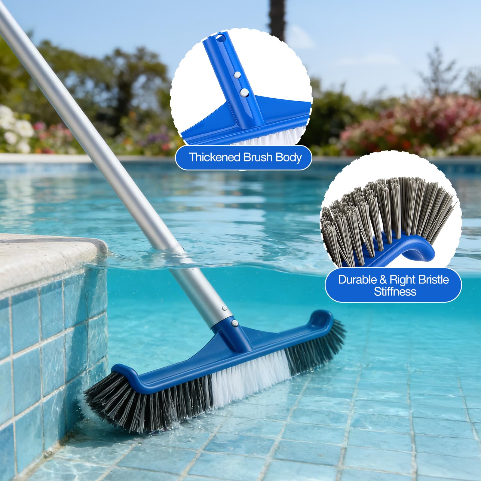 Set di Pulizia per Piscina 2-in-1, Retino per Piscina a Maglia Fine e Spazzola Robusta, Skimmer per Detriti e Spazzola per Pareti con Attacco Universale EZ-Clip, Ideale per Piscine, Whirlpool e Spa