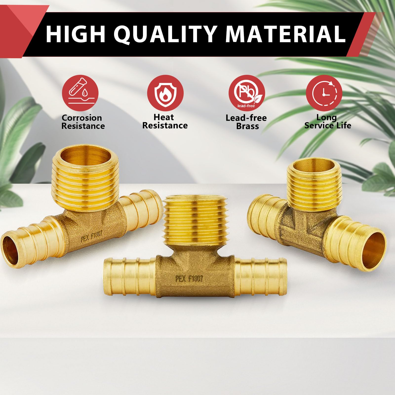 Paquete de 5) EFIELD Pex Barb Crimp Brass 1/2" Pex X 1/2" Pex X 1/2" NPT macho de 1/2", ASTM F1807, sin plomo (5)