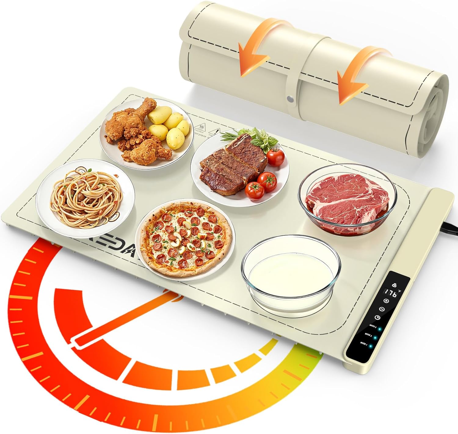Food warming mat with 3-zone heating