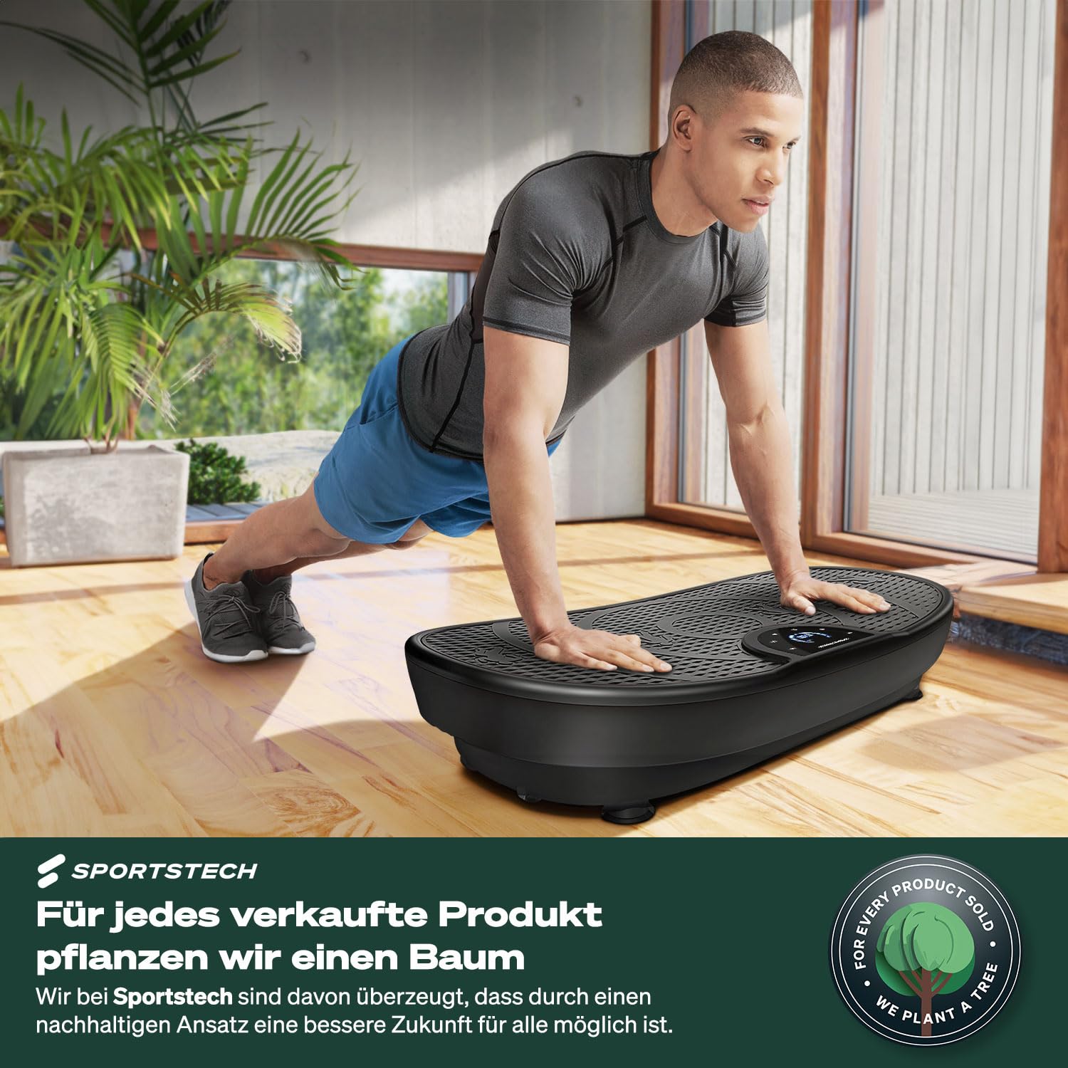 Sportstech VP250 Vibrationsplatte für Zuhause, Rüttelplatte für Frauen & Männer, Lymphdrainage, Fettverbrennung & Muskelaufbau, Ganzkörpertraining, leiser Motor, 200 W, 180 Stufen, Bluetooth