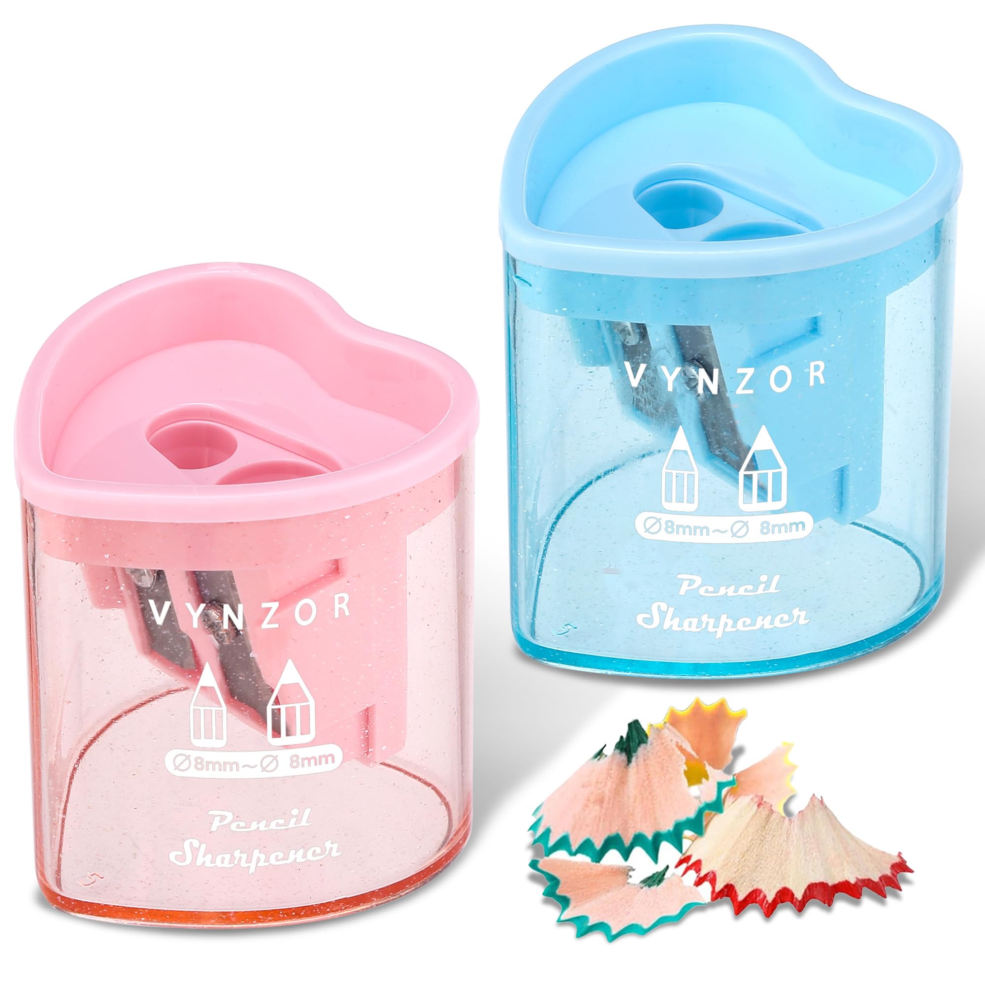 2 Pcs Pencil Sharpener with Container, Dual Holes (8mm, 12mm) Pencil sharpeners for Kids Adults,School, Home and Office