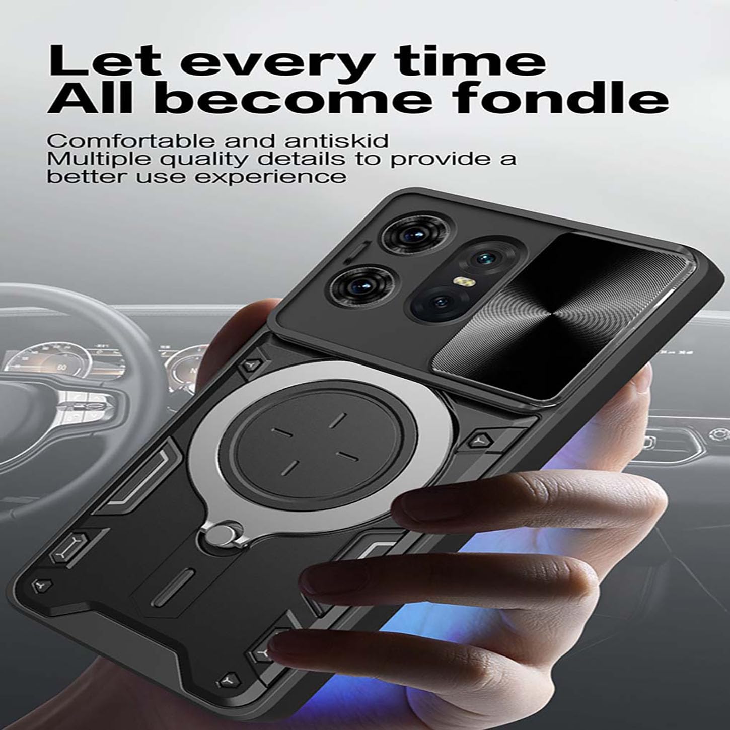 ILING Cover per Motorola Edge 60 Neo/Edge 50 Neo/ThinkPhone 25, Texture Metallica Antiurto Opaca Rigido PC/TPU Bumper Silicone Custodia con Anello Supporto e Scorrevole Protezione Fotocamera (Nero