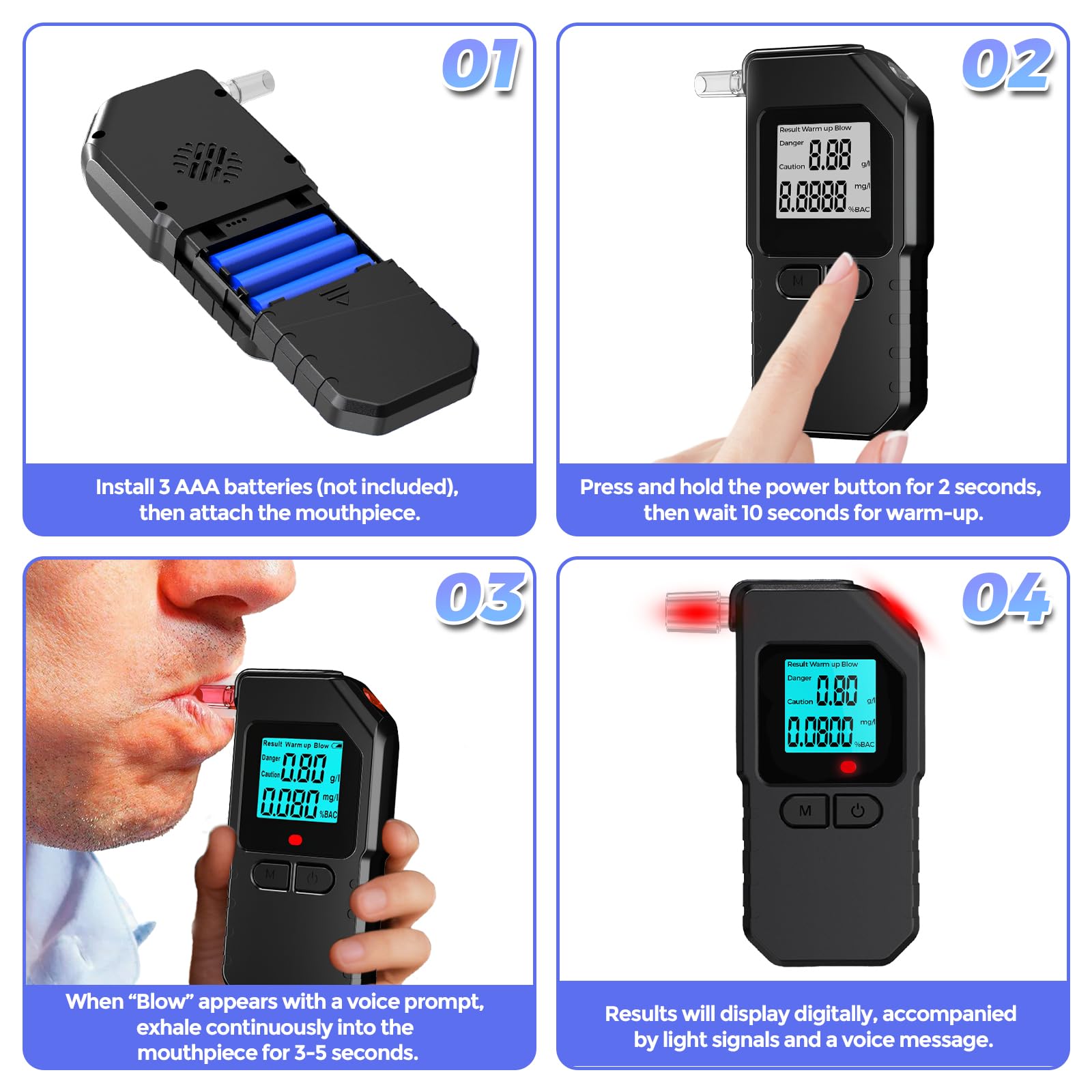 Alcoholímetro Probador, Pantalla LCD Digital con 20 Boquillas Alcoholímetro Digital Electrónico de Doble Sensor Alcoholimetro Portátil Profesional para Uso DoméStico y En Fiestas