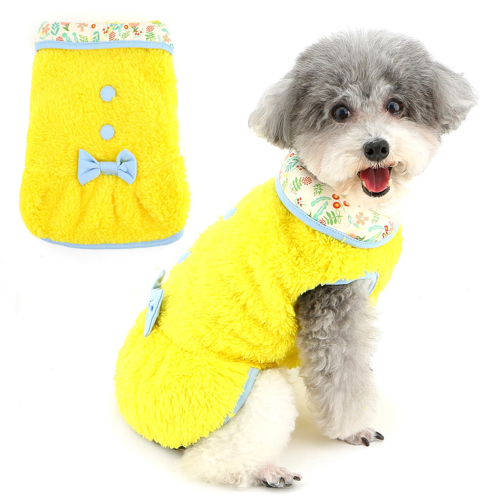 Zunea Fleece Dog Dresses for Small Dogs Cute Princess Dress with Bow Knot Soft Warm Winter Female Puppy Clothes Pullover Skirt Cold Weather Chihuahua Doggie Pet Apparel Yellow M