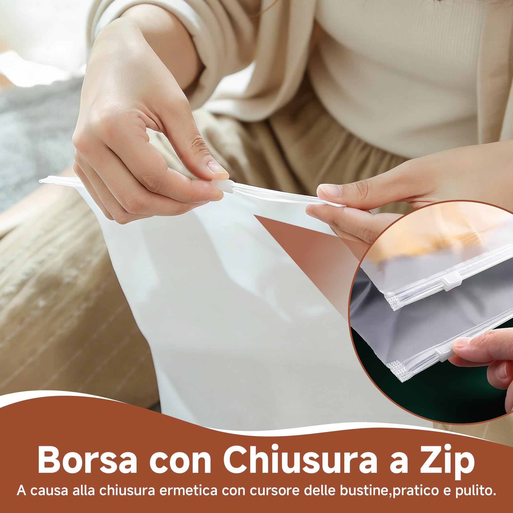 20 Pezzi Sacchetti con Zip 40x50cm, Borse Portaoggetti Grandi in Plastica Smerigliata per Vestiti, Maglioni, Cappotti e Giacche, Organizer da Viaggio Riutilizzabili e Salvaspazio - 5