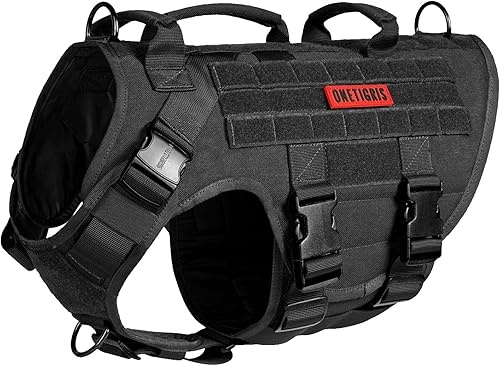 OneTigris Arnés táctico grande para perro, arnés de chaleco ajustable sin tirones, arnés resistente para perro con asa, grandes paneles de gancho y