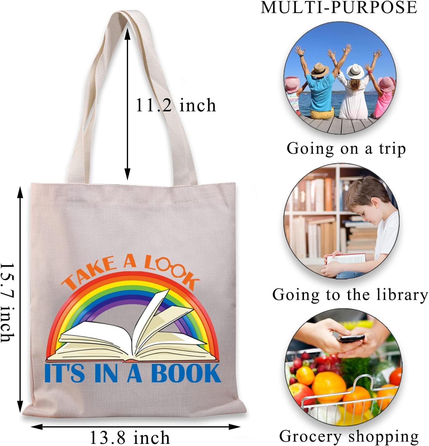 BDPWSS Take a Look It's In a Book Tote Bag Book Lover Gift Reading Gift For Bookworm Librarian Reading Lover Canvas Handbag image 3
