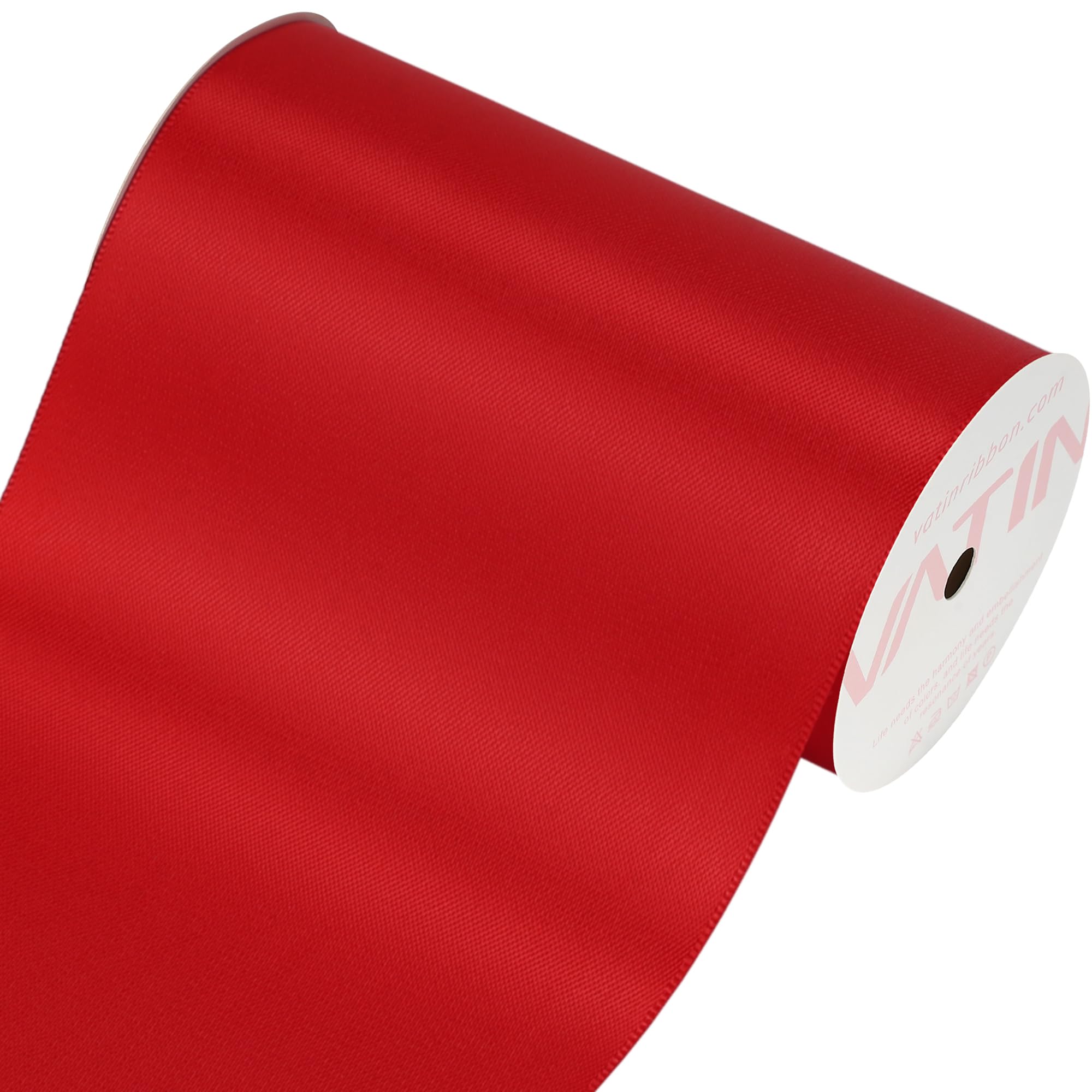 VATIN Double Face Red Satin Ribbon 4" Continuous 5 Yards,Red Polyester Fabric Ribbon use for Bows Bouquet, Gift Wrapping, Floral Arrangement Wedding Decoration