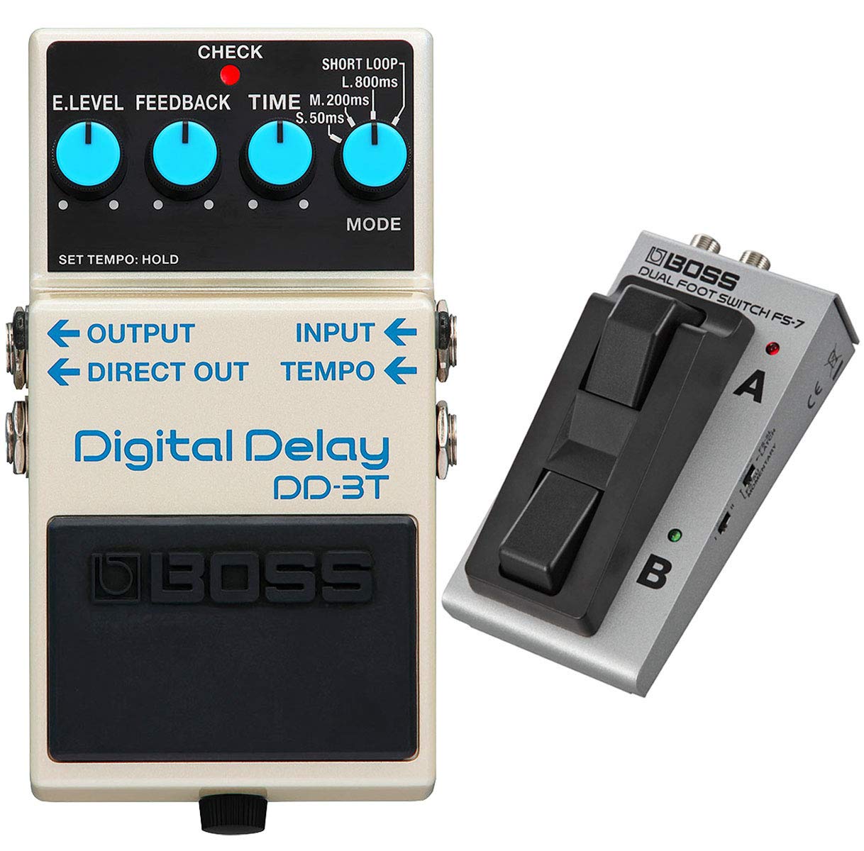 Boss DD-3T Digital Delay efektownik + przełącznik nożny FS-7 + kabel krosowy Keepdrum 30 cm