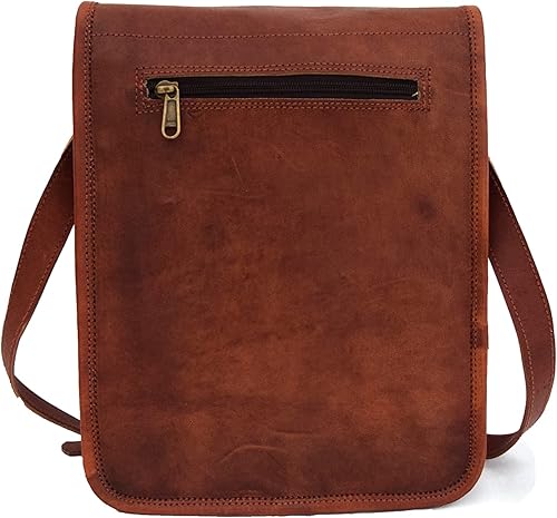 Miniatura 4 de Bolso bandolera de cuero genuino de 11 pulgadas para hombres y mujeres, unisex, para adolescentes, bolso bandolera para iPadTab Mini, Marrón