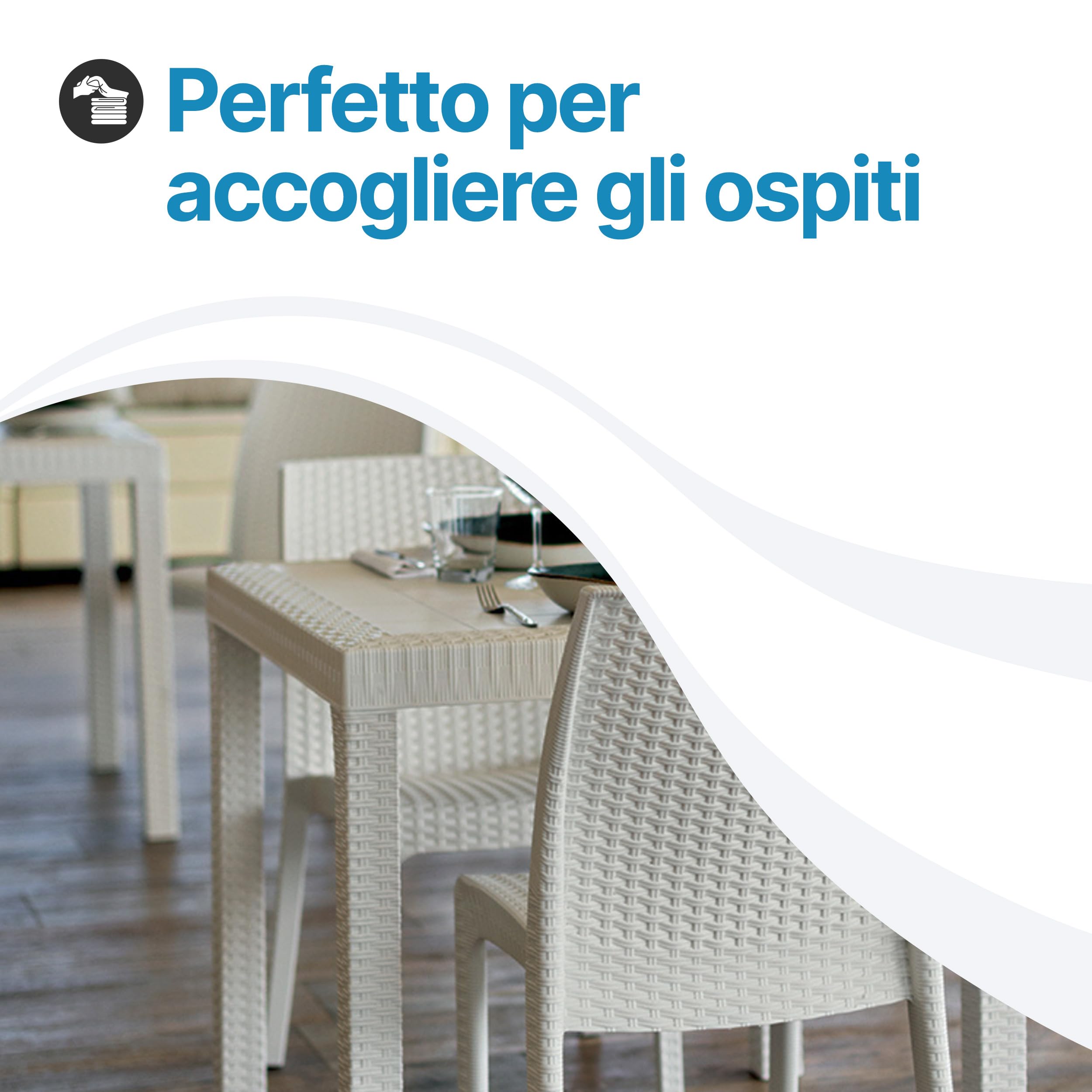 Tomaino - Tavolo da giardino in plastica quadrato 80x80 - Tavolino per esterno 4 posti effetto rattan per casa, bar e ristorante con foro per ombrellone (Bianco)