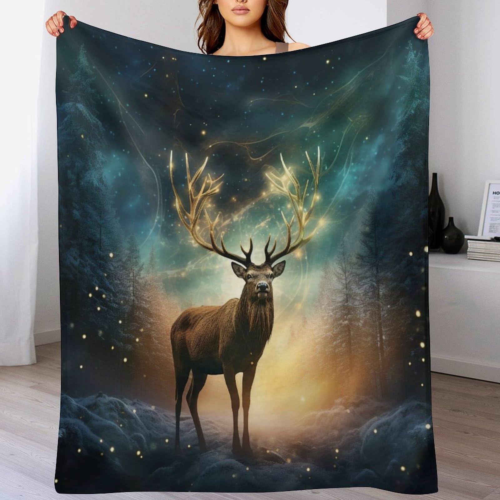 Couverture en flanelle cerf haut de gamme douce lit et sofa 100x130cm