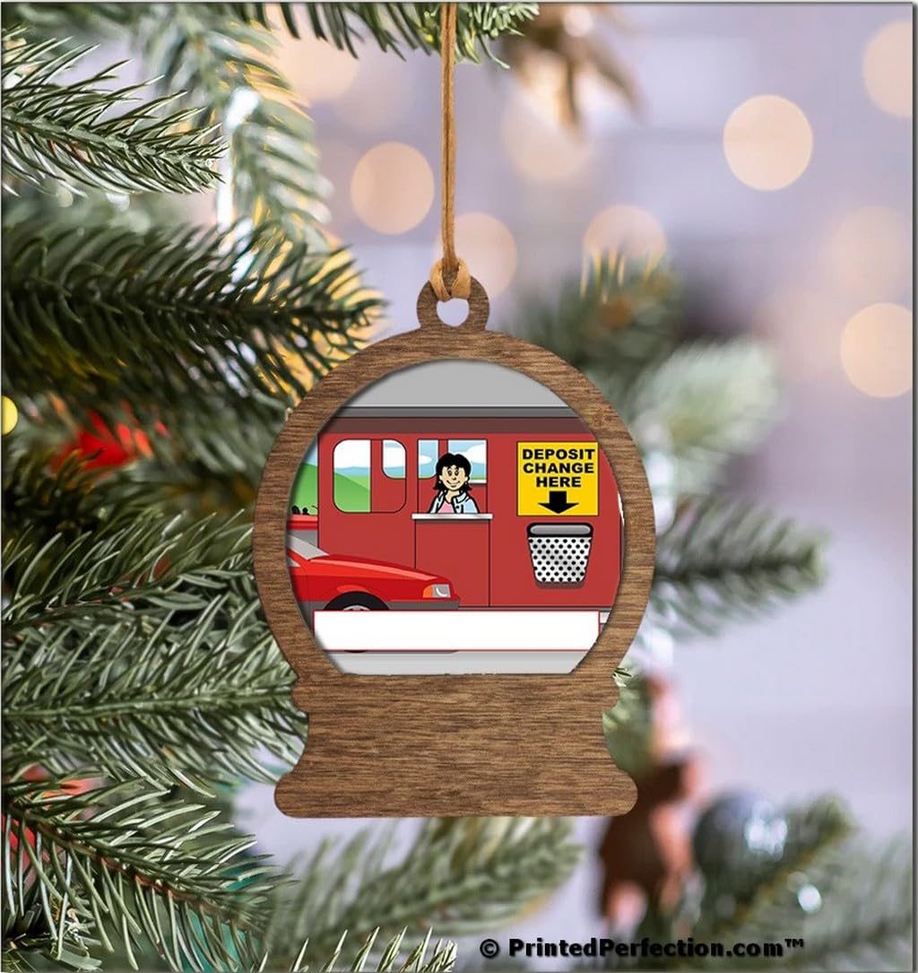 PrintedPerfection.com Personalized Tollbooth Female Wooden Snow Globe Shaped Christmas Ornament