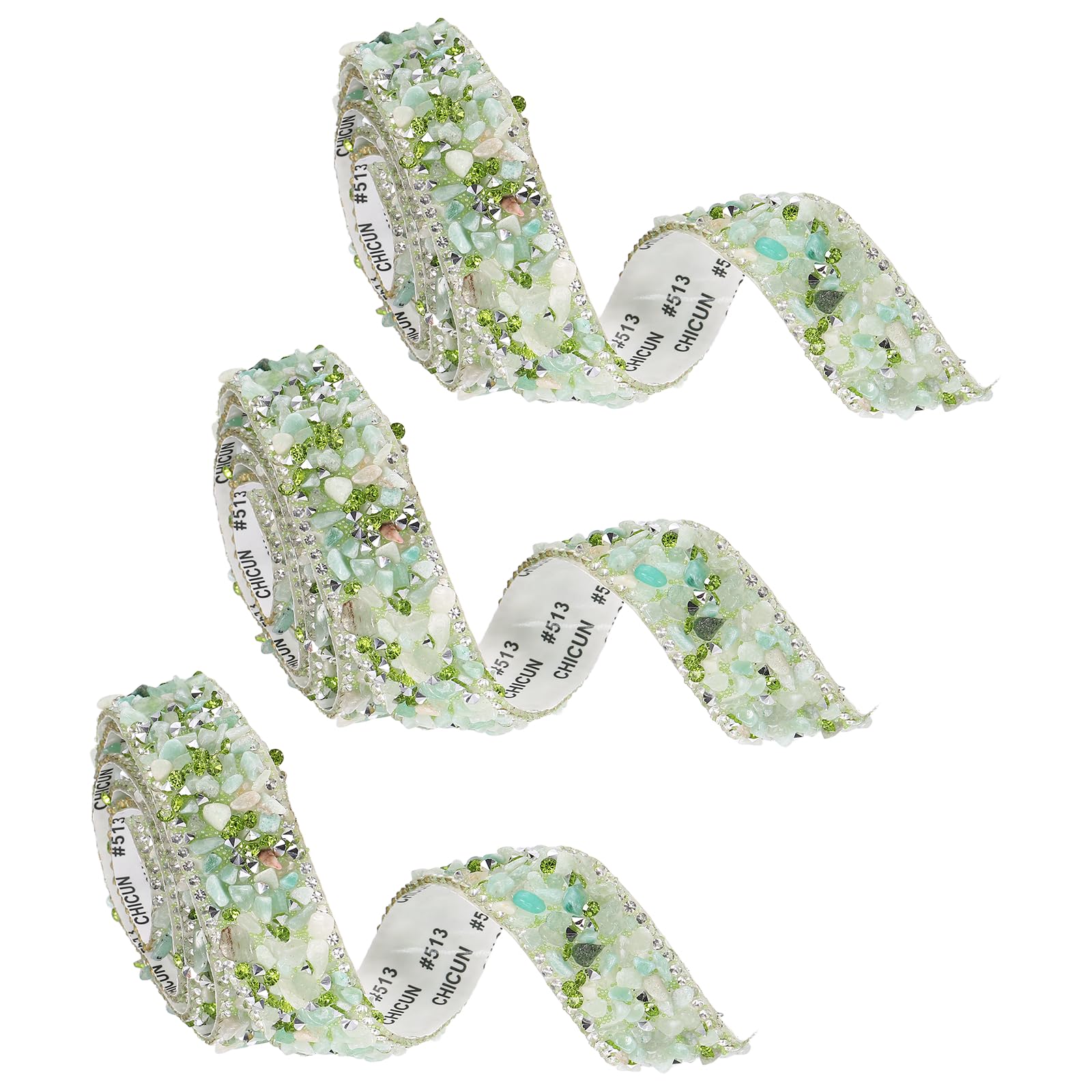 sourcing map 3 Rolls 1 Yard x 0.79" Crystal Rhinestone Ribbon, Self Adhesive Resin Crystal Trim Ribbon Strips, Sparkling Gemstone Trims for DIY Crafts, Clothes, Party Decoration, Light Green