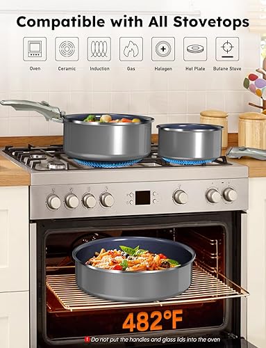 Miniatura 9 de Pro DUXANO - Juego de 12 ollas y sartenes antiadherentes y sartén híbrida de acero inoxidable de 3 capas, alta temperatura y freír, utensilios de