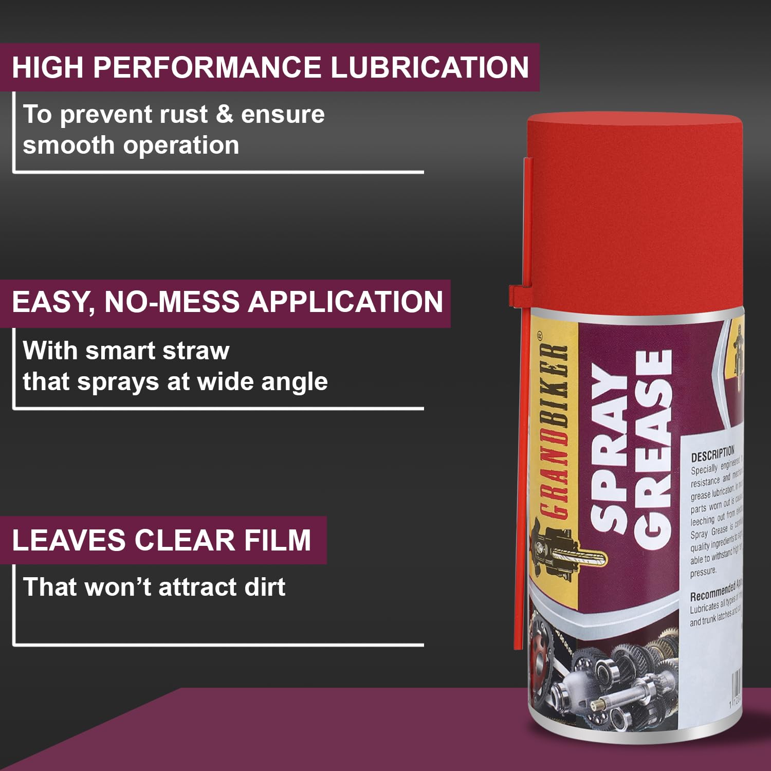 Grandbiker® Liquid Grease Spray I High Viscous I Lubricates I Frees Sticky Mechanism I Reduces Squeaky Noise I Long Lasting Protection from Rust and Corrosion 150ML (White) 1