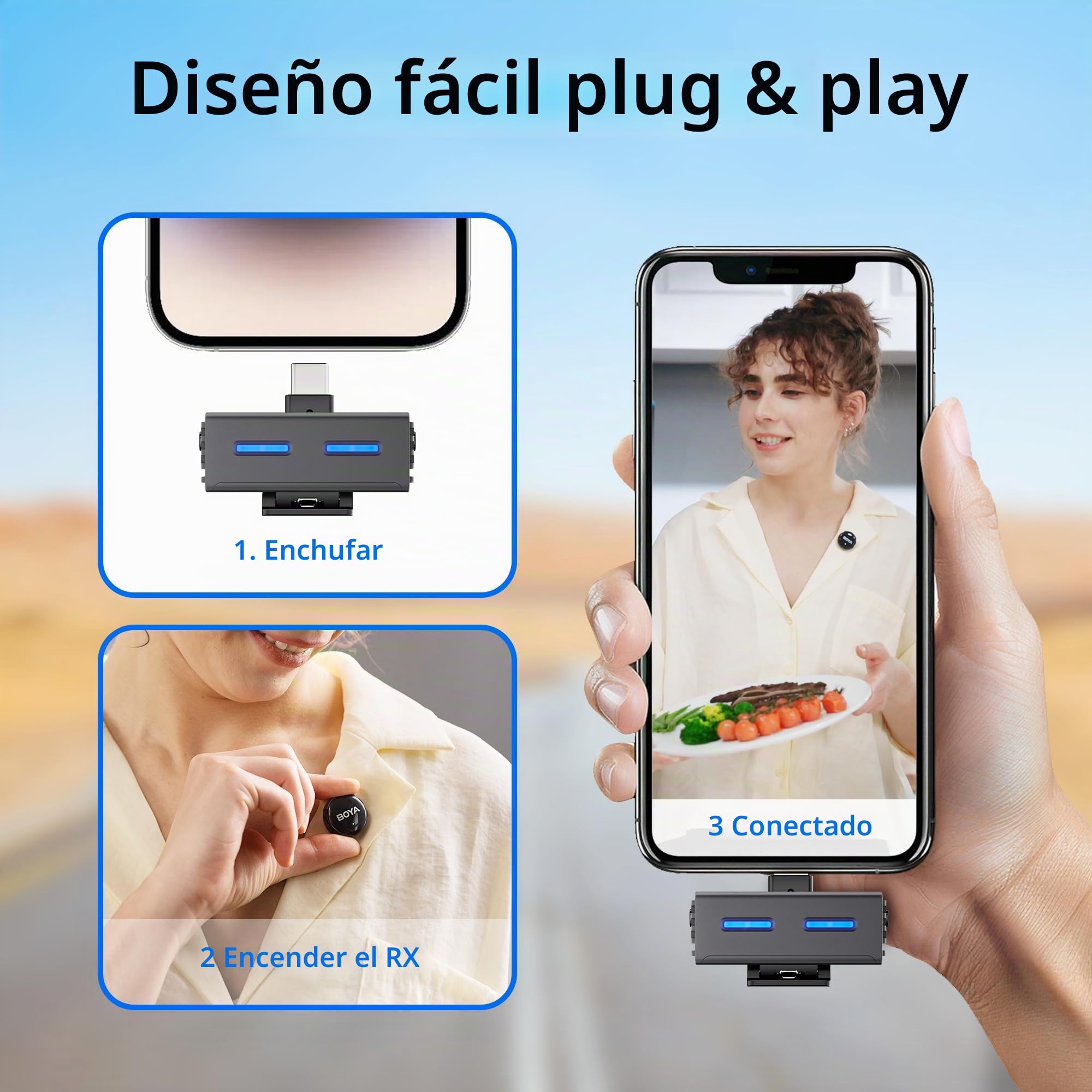 BOYA BOYALINK - 3 micrófonos mini para cámara/iPhone/Android, micrófono Lavalier inalámbrico con IA, 30 horas de duración, 300 m de rango para Vlog, TikTok