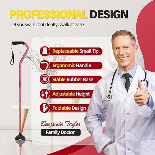 Vista 26 de BeneCane Bastón ajustable con mango acolchado suave compensado para hombres y mujeres, base de estabilidad extra ligera, cómoda, ayuda de movilidad