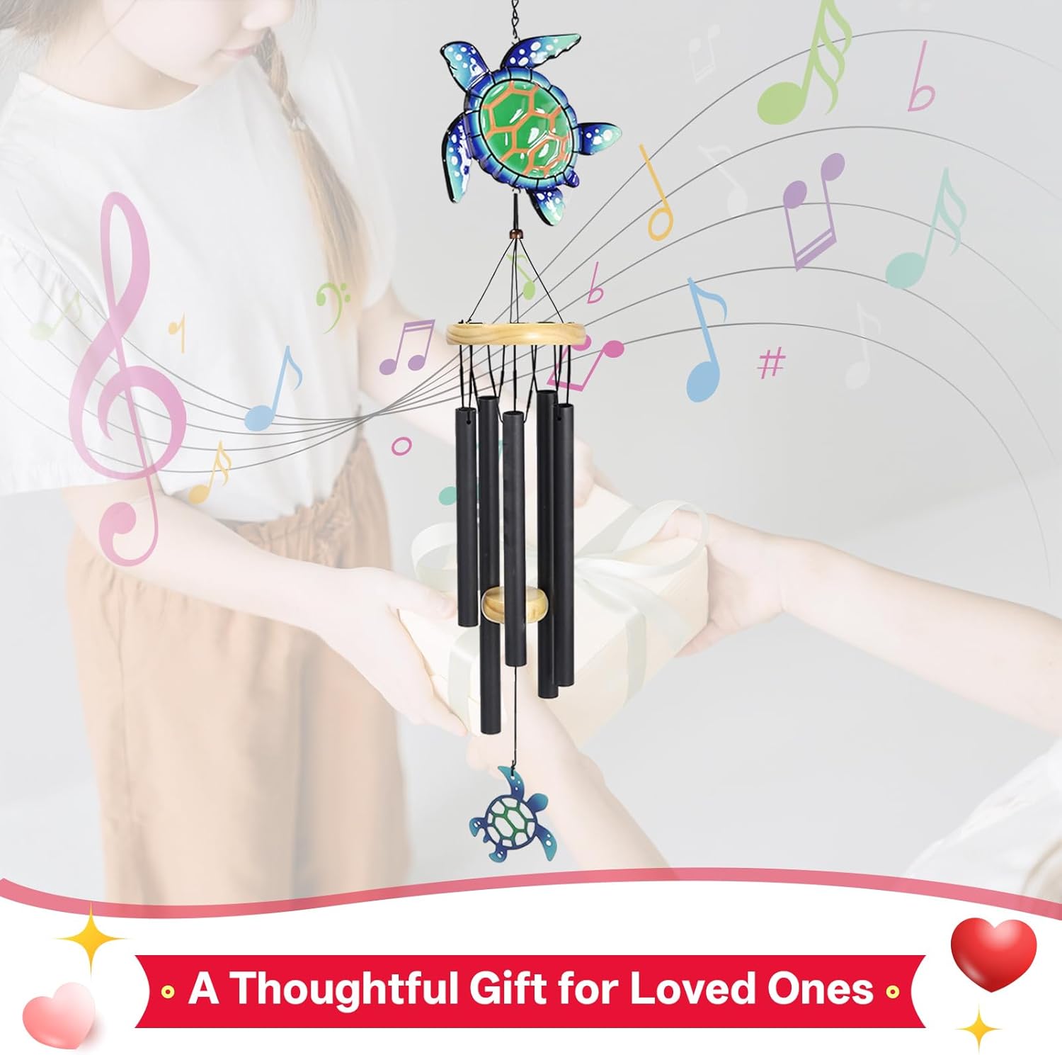 Wind Chimes for Outside Metal Aluminum 41.7" Inches Wind Chime with Turtle Outdoor Decor Large Unique Wind Chimes for Festivals/Birthday for Mom Dad Grandma Home Garden Patio Decor