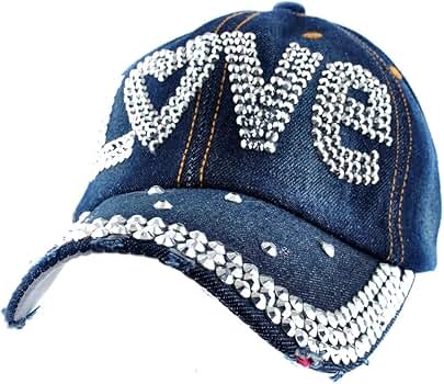 帽子 [1] Bling Rhinestones Studs Blue Denim Stars Denim Rhinestone Cap Women Men Bling Studded Baseball