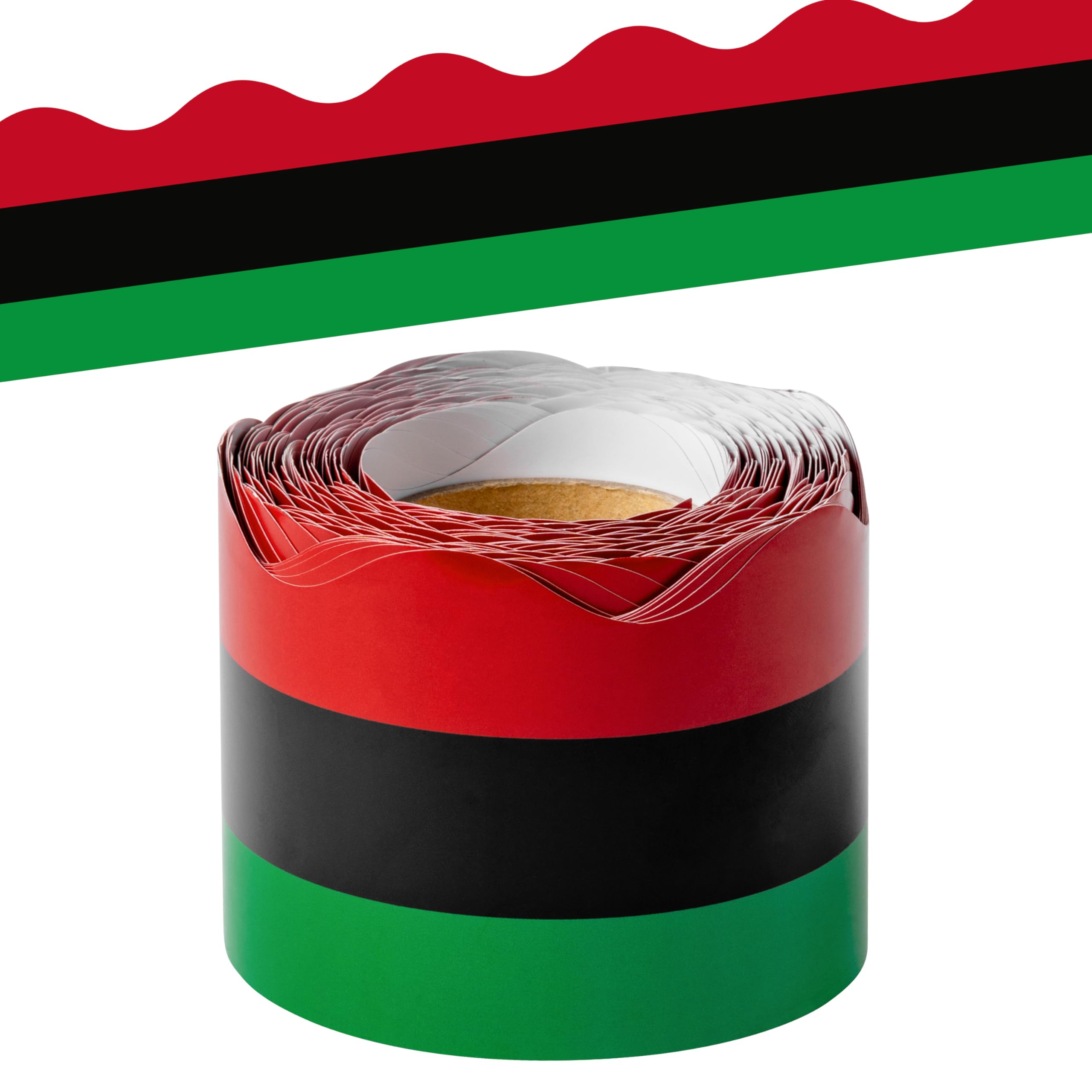 BeYumi Kwanzaa Bulletin Border Trim - 65ft Juneteenth African American Celebration Scalloped Rolled Border Trim Holiday Bulletin Board Borders School Classroom Chalkboard Party Decoration