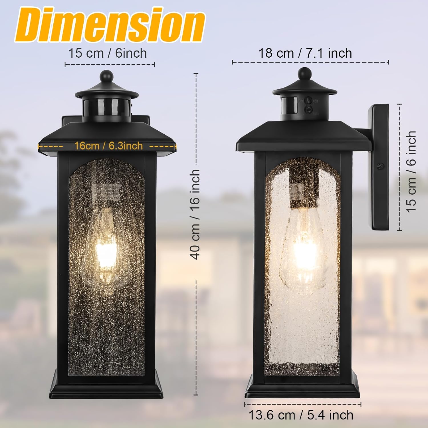 Diagram showing the dimensions of the light fixture