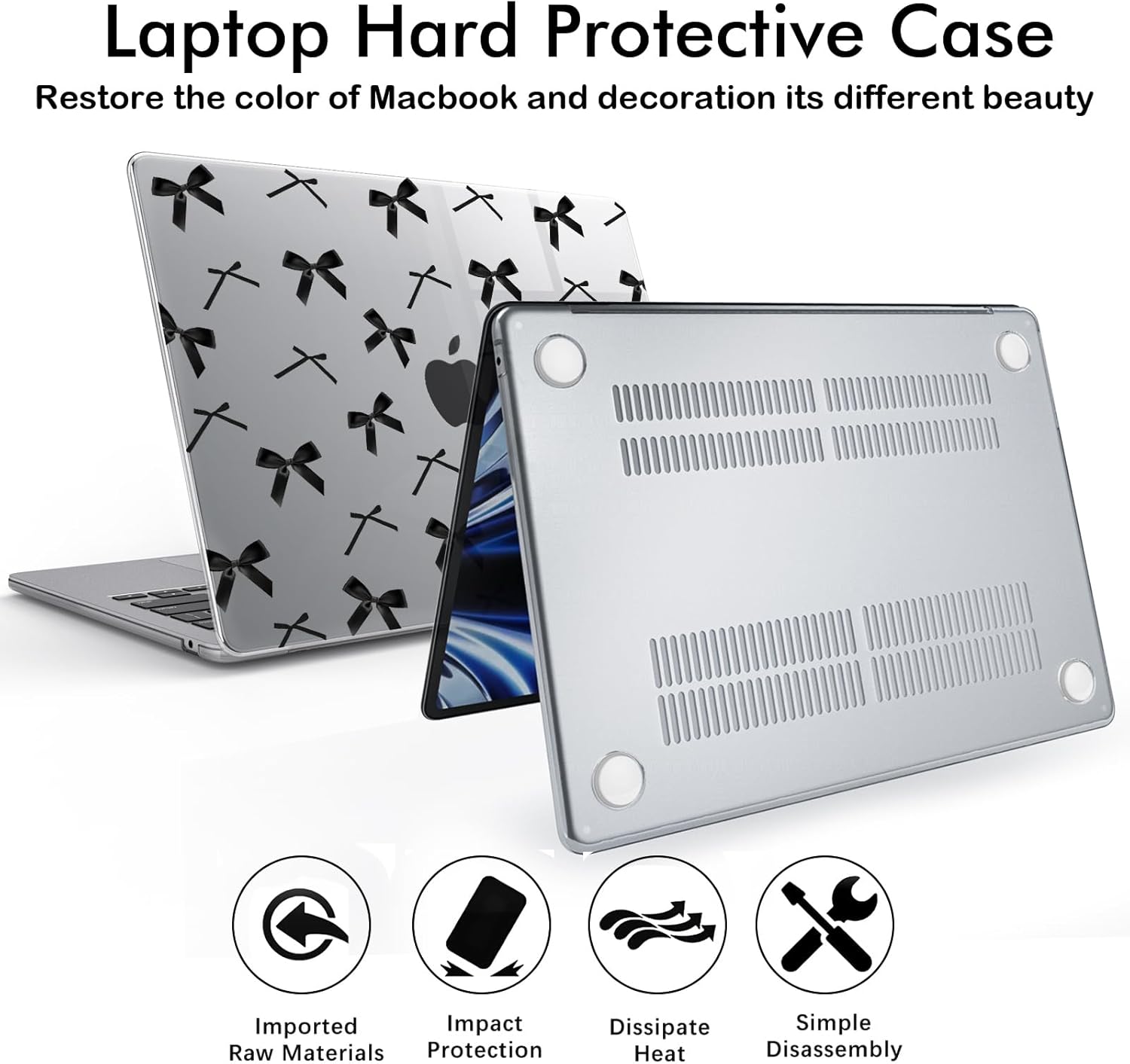 Idocolors Case Compatible with MacBook Air 13 inch 2022 2021 2020 2019 2018 M1 A2337 A2179 A1932, Crystal Hard Shell Protective Cover for MacBook Air 13.3 inch Case (Black Bow)