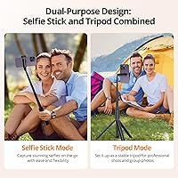 Vista 5 de ATUMTEK - Trípode de palo selfie, todo en uno, soporte de trípode extensible de aluminio para teléfono con control remoto Bluetooth recargable