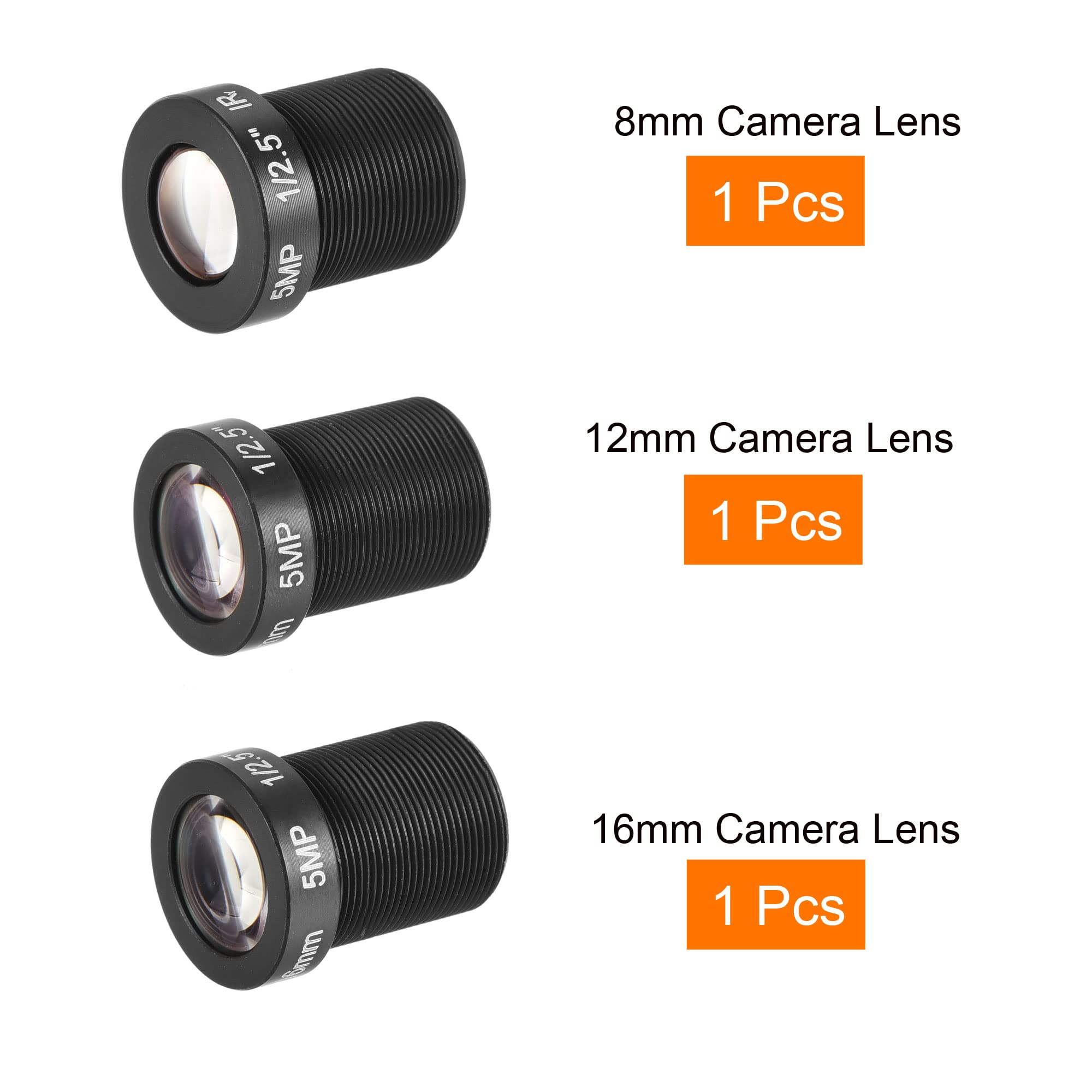 QUARKZMAN CCTV Obiettivo 8mm/12mm/16mm 5MP F2.0 FPV Grandangolo Angolo per CCD Fotocamera, 3pz