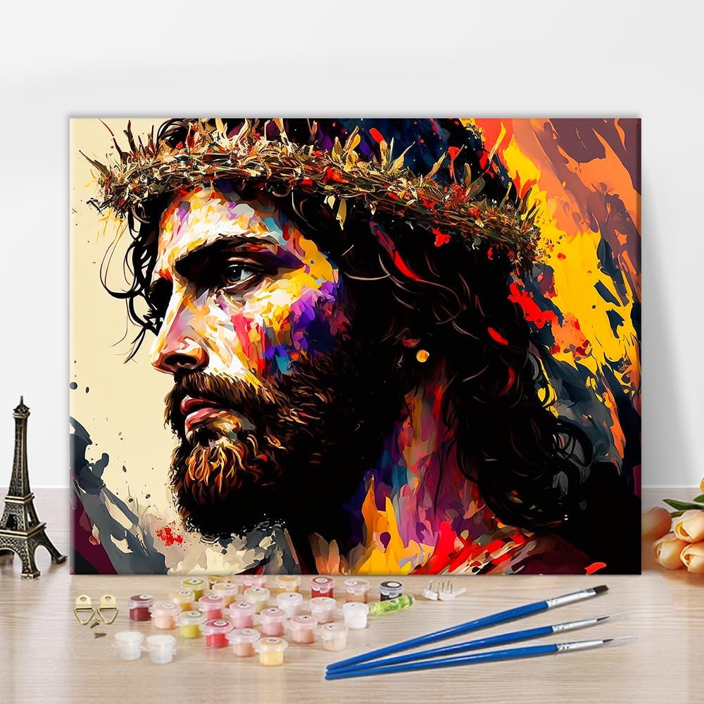 TUMOVO God Paint by Number for Adults,Jesus Oil Painting for Kids Jesus Portrait Abstract Painting Paint by Number Kits Acrylic Paint,Drawing Paintwork with Paintbrushes Home Decor16x20 inch