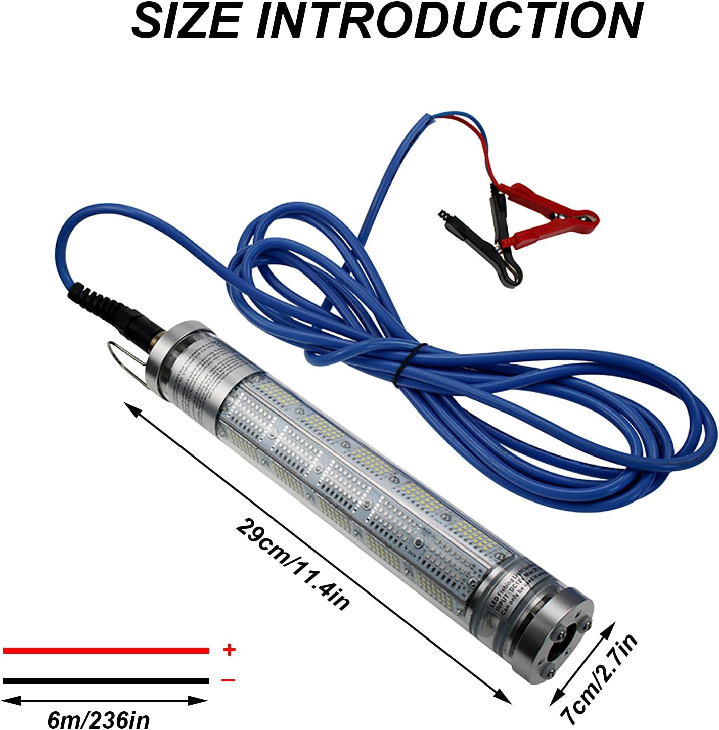 12V LED Underwater Fishing Lights - 150-300W, IP68 Waterproof, 6m Cable with Clamp, Ideal for Night Fishing in Rivers, Lakes & Oceans