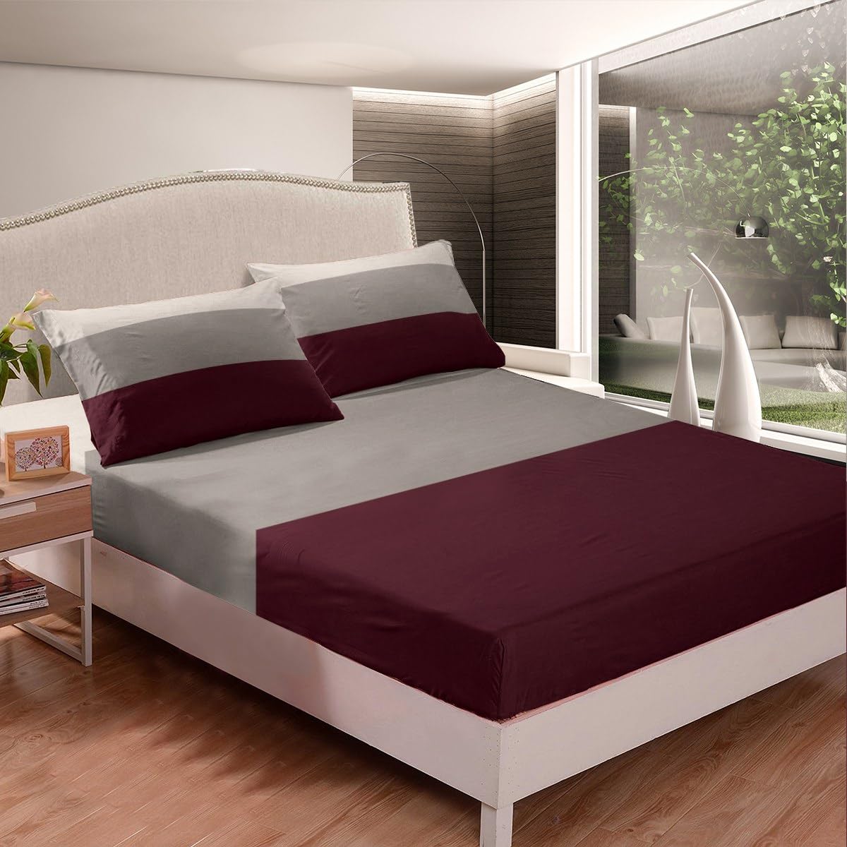 Juego de sábanas de rayas geométricas con bolsillo profundo, tamaño King, modernas, a rayas, para decoración de dormitorio, arte abstracto, 4 piezas