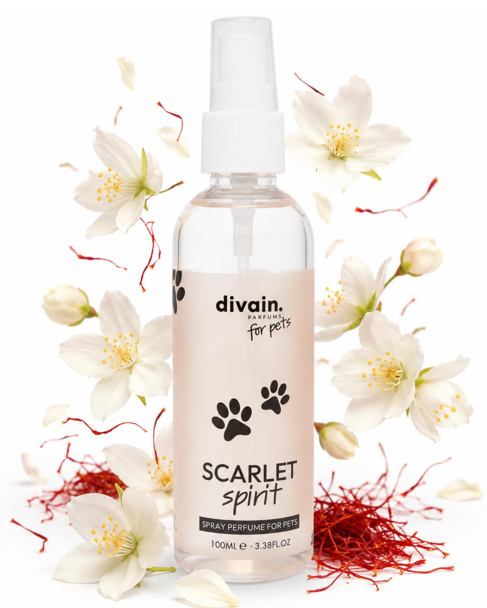 Pet Perfume 100ml | Saffron + Jasmine + Amber | Sophisticated Oriental Floral Fragrance for Dogs and Cats | Scarlet Spirit | divain. for pets