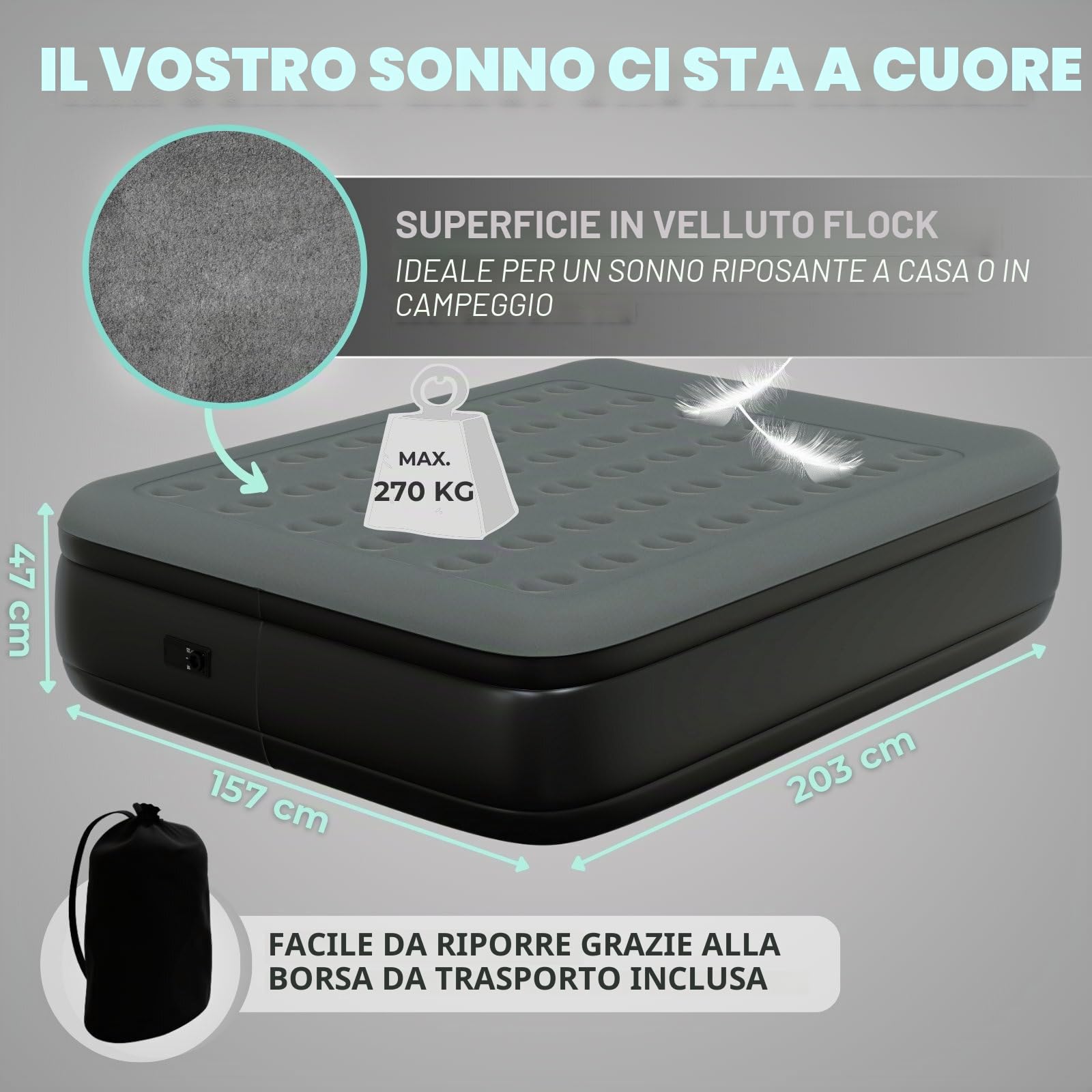 HAGO 24 materassi ad aria di alta qualità, 200 x 160 cm, letto gonfiabile per ospiti fino a 270 kg, comodo materasso ad aria autogonfiante, letto da campeggio di alta qualità